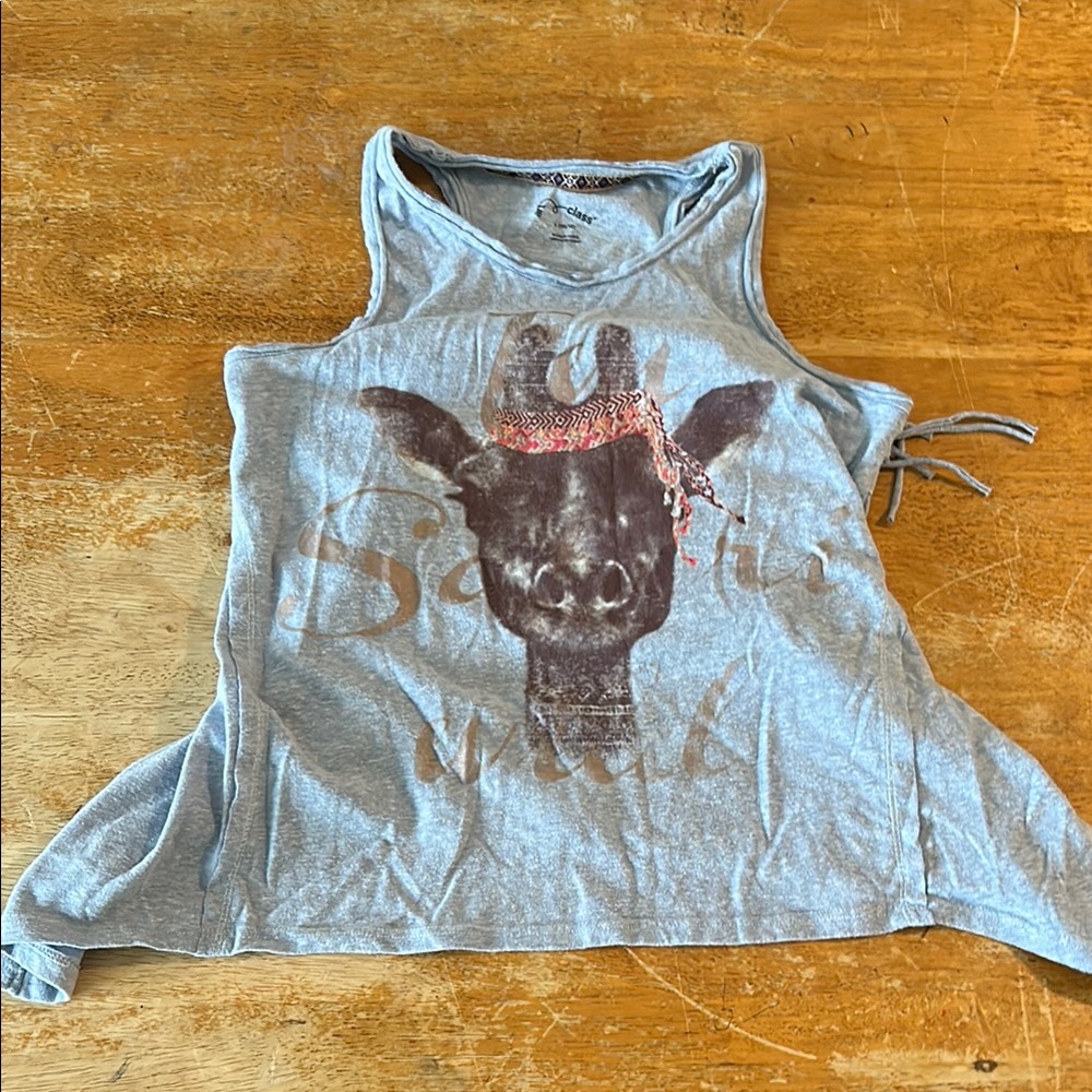 Kids art class, giraffe, tank top with fringe